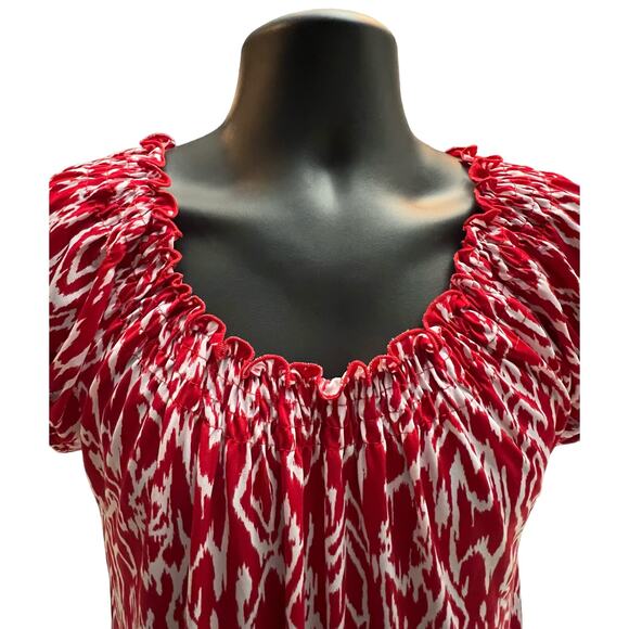 Woman’s Carol Rose Shirt Size Medium Red & White Top Blouse Ruffled Neck - Picture 4 of 6
